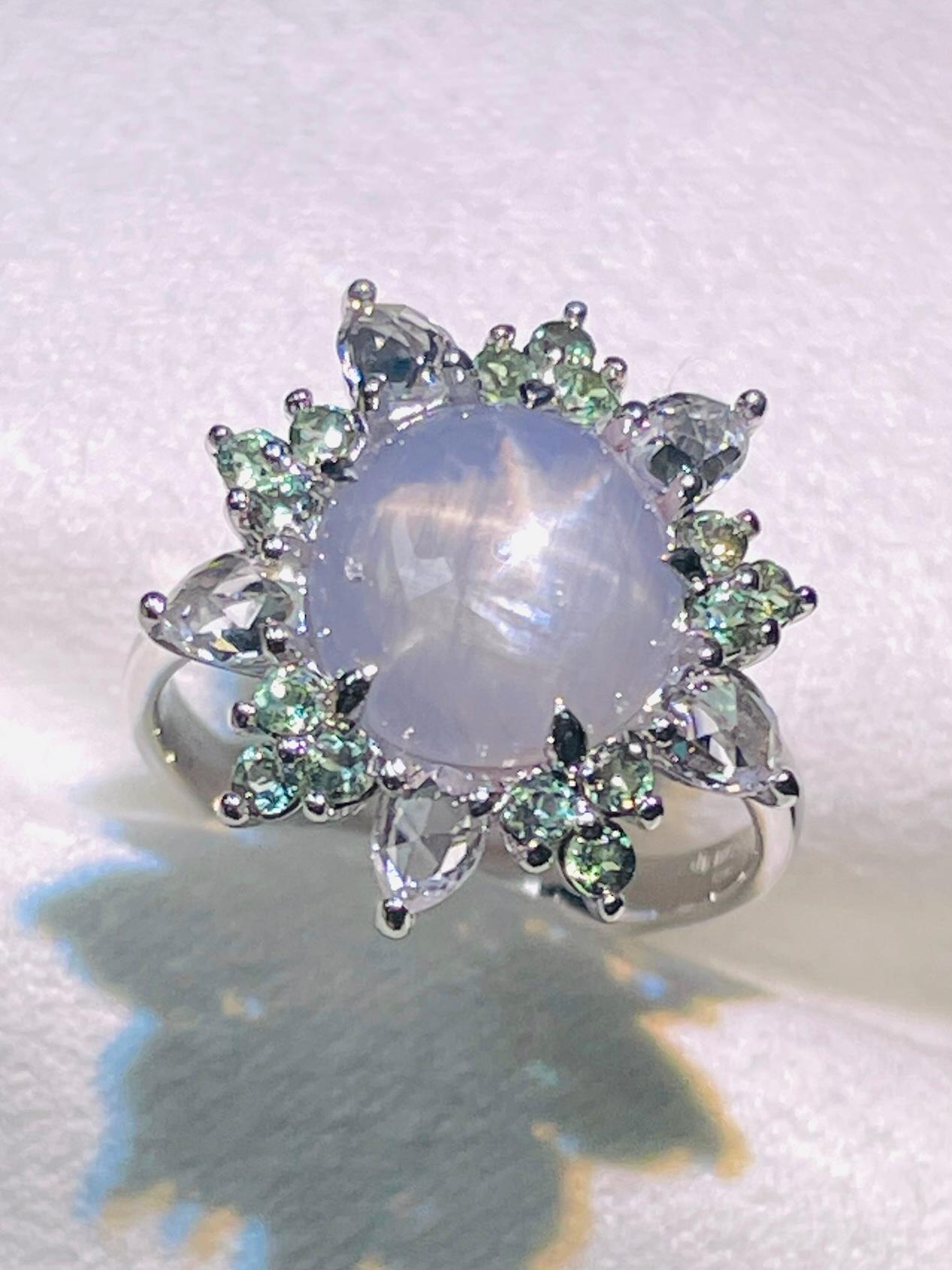 7.01 Ct Bague saphir étoilé naturel avec  Alexandrite naturelle  Or 14K en vente 3
