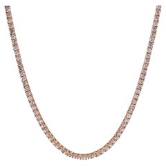 7.01 ct Round Natural Diamond 14K Rose Gold Tennis Necklace, 16"