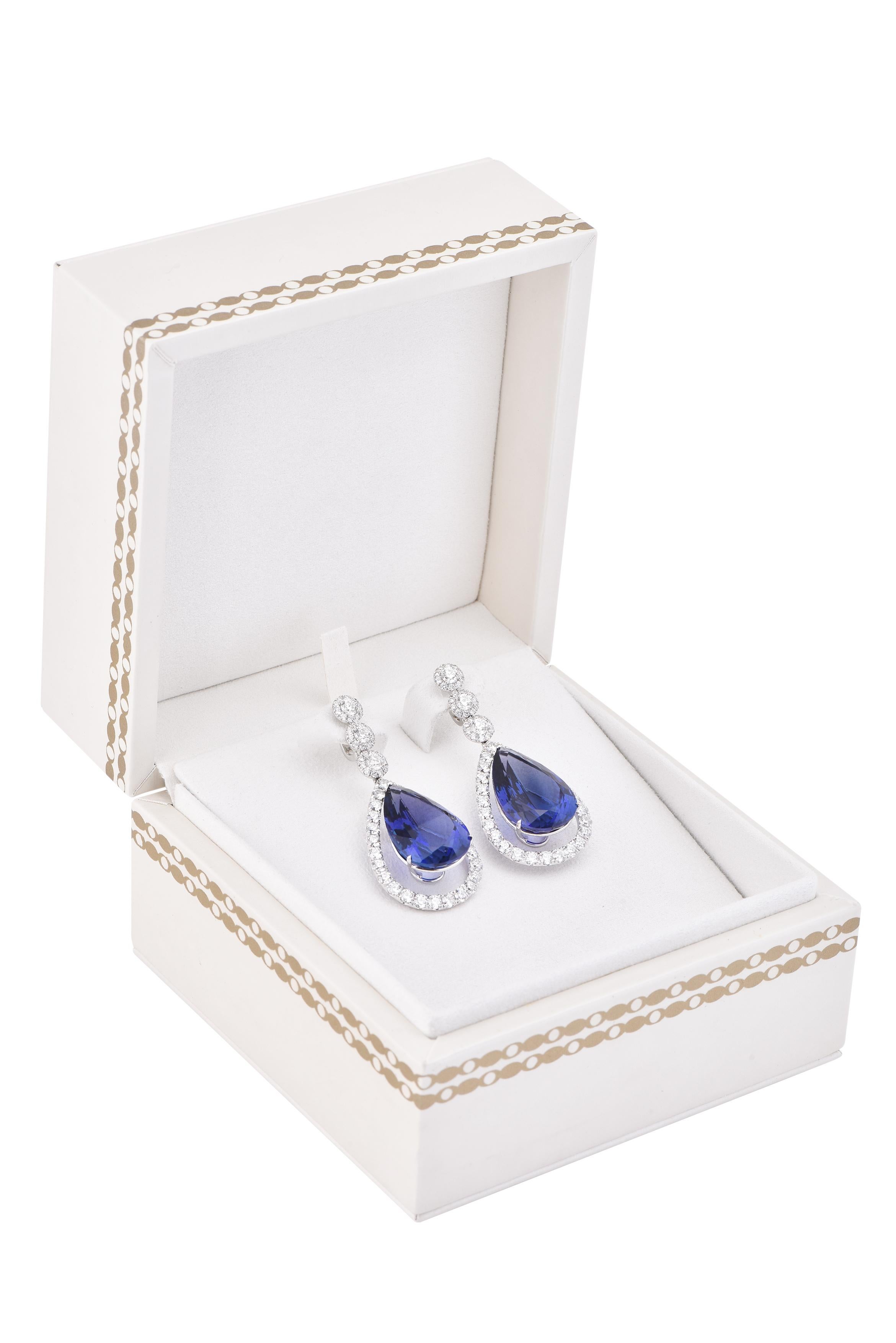 Modern Laviere 70.12 Carat Tanzanite and Diamond Earrings For Sale