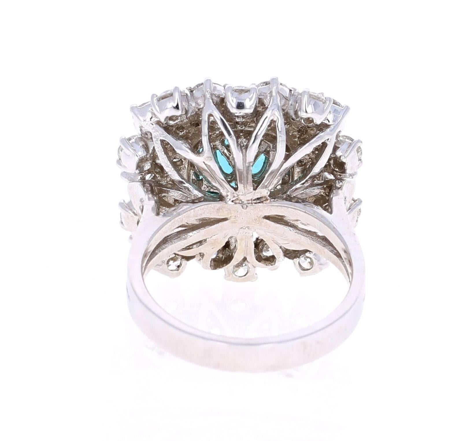 7.02 Carat Apatite Diamond White Gold Cocktail Ring In New Condition In Los Angeles, CA
