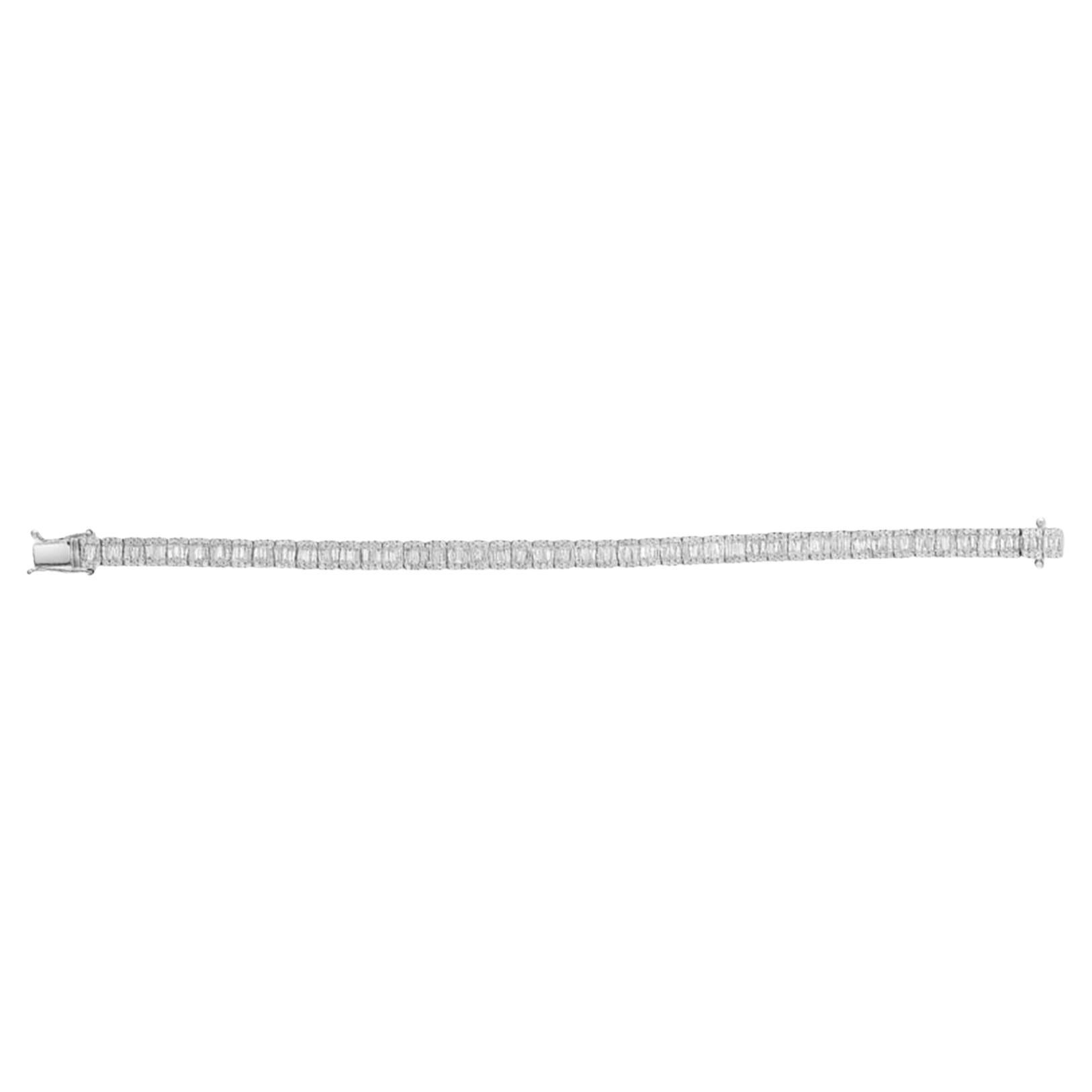 7.02 Carat Baguette and Round Diamond Tennis Bracelet in 18K White Gold For Sale