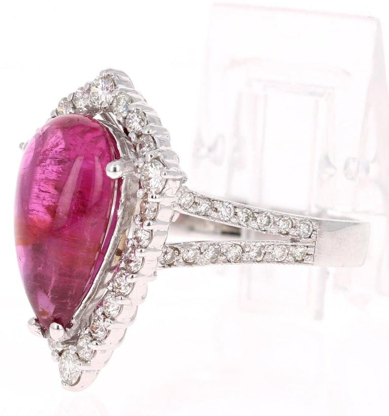 Contemporary Cabochon Tourmaline Diamond White Gold Cocktail Ring For Sale