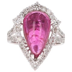 7,02 Karat Natürlicher Cabochon Turmalin Diamant Weißgold Cocktail Ring