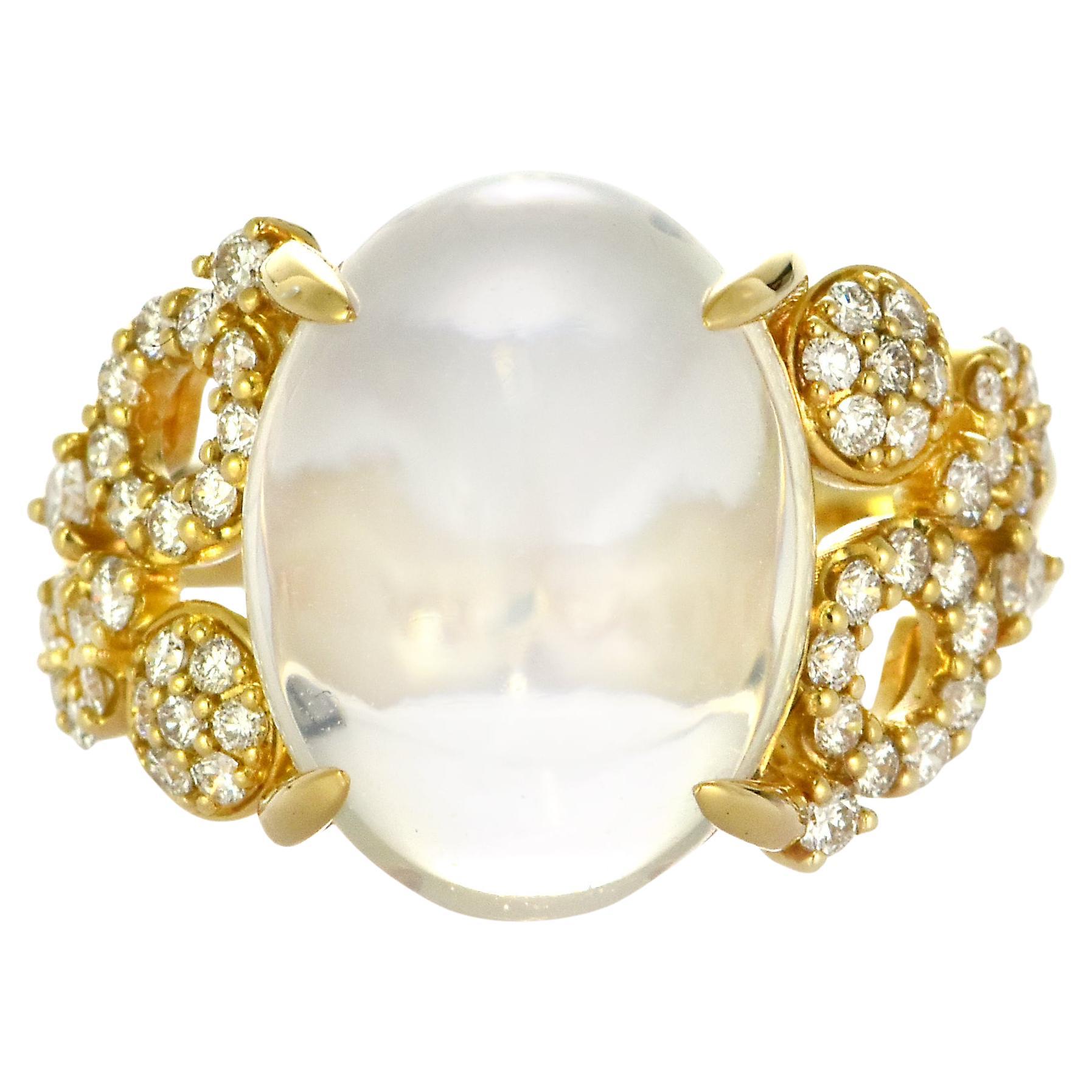 7.02 Carat Natural Caribbean Water Opal and Diamond Ring Made in 18K Gold