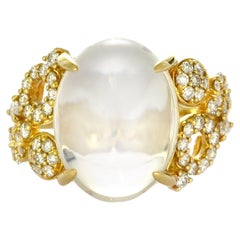 7.02 Carat Natural Caribbean Water Opal and Diamond Ring Made in 18K Gold