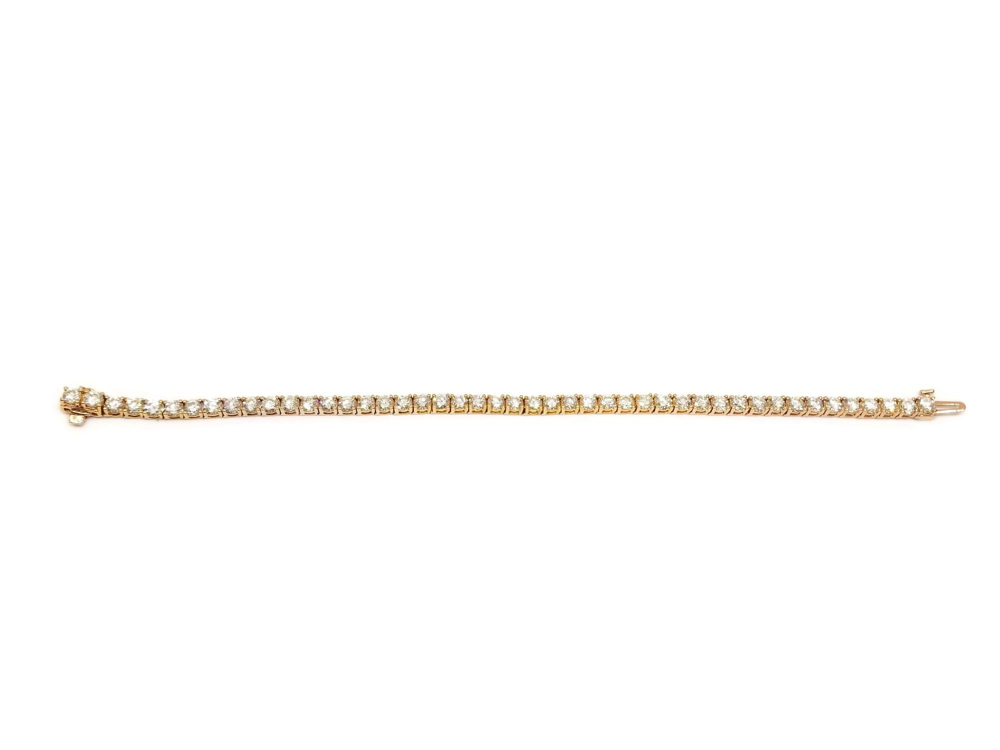 Round Cut 7.02 Carat Round Brilliant Natural Diamond Tennis Bracelet 14 Karat Rose Gold