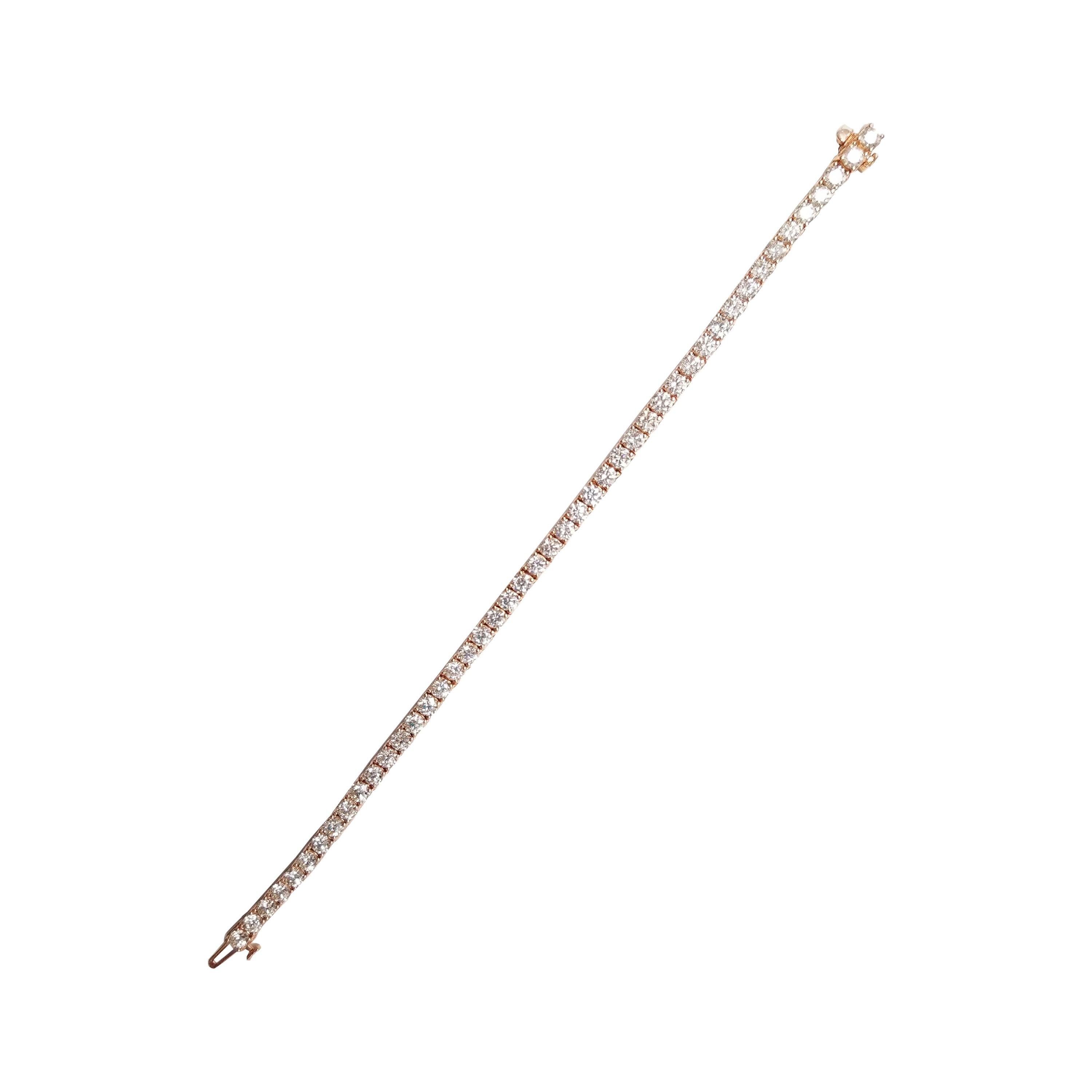 7.02 Carat Round Brilliant Natural Diamond Tennis Bracelet 14 Karat Rose Gold In New Condition In Great Neck, NY