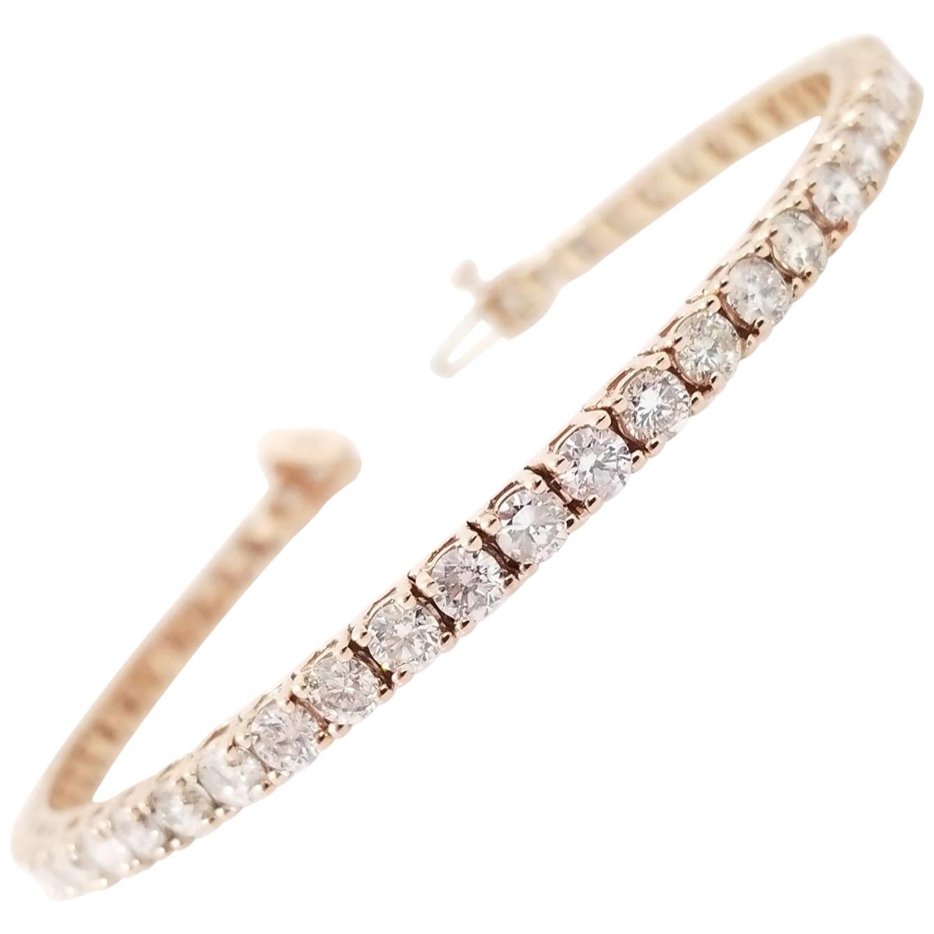 7.02 Carat Round Brilliant Natural Diamond Tennis Bracelet 14 Karat Rose Gold