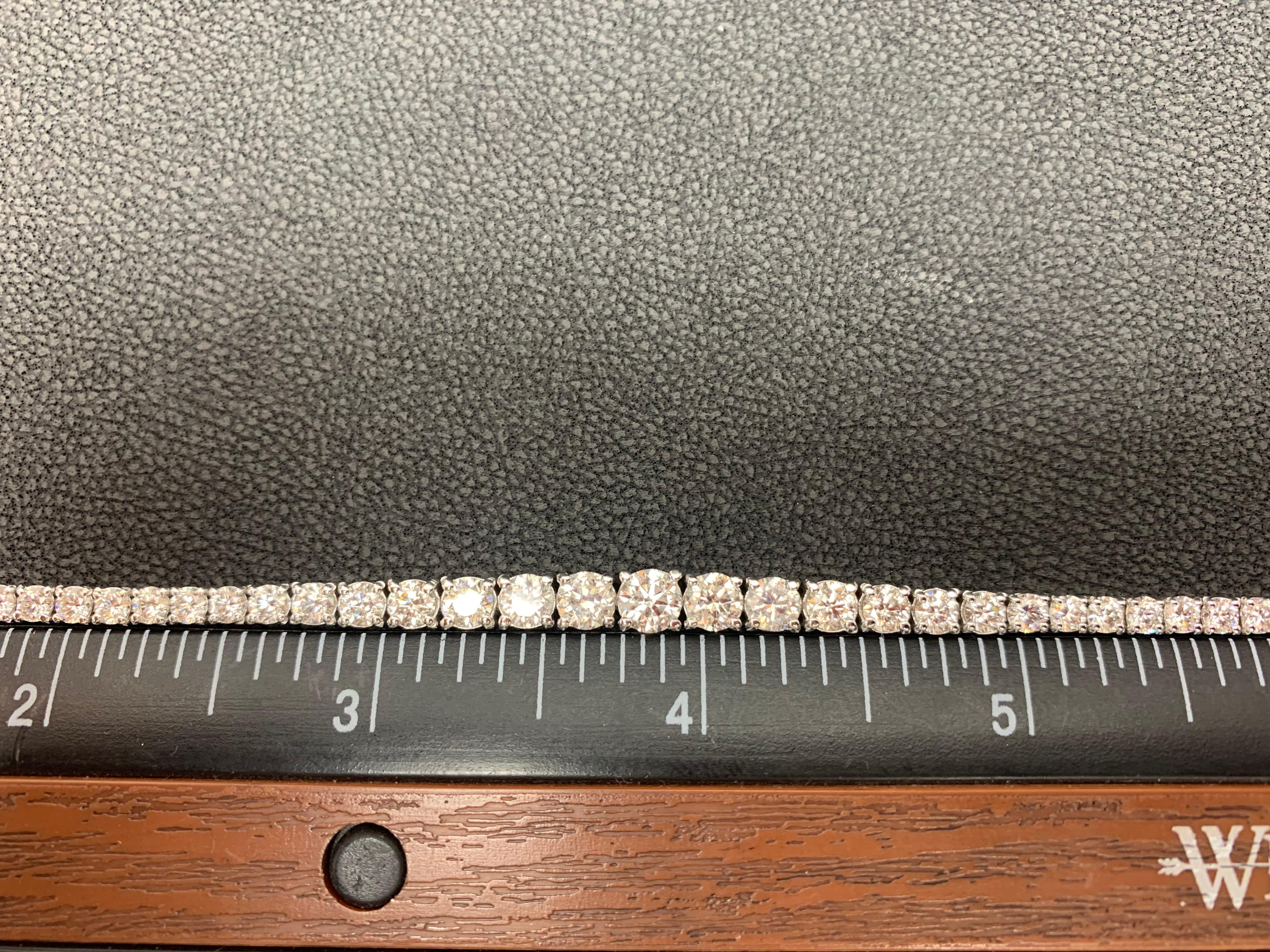 7.02 Carat Round Cut Diamond Tennis Bracelet in 14K White Gold For Sale 5