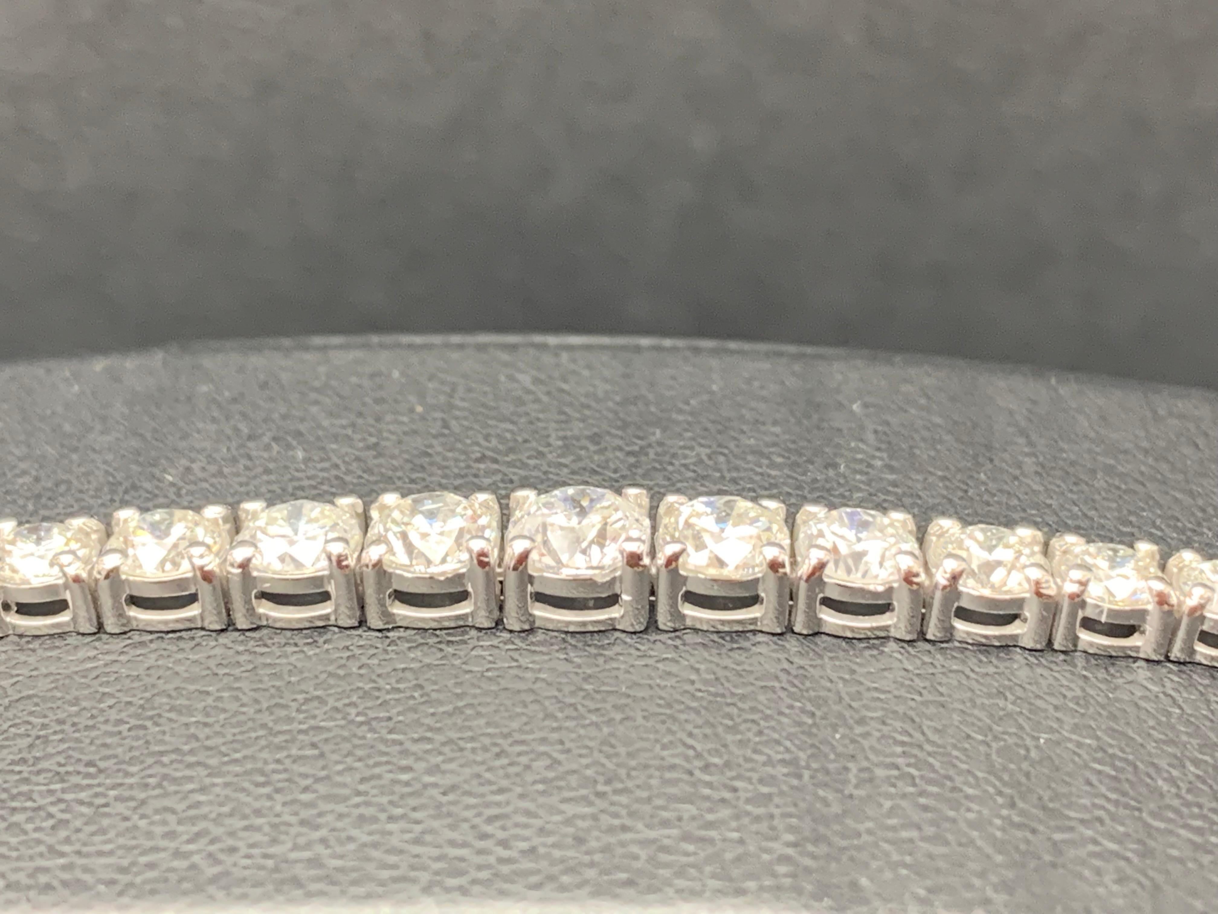 7.02 Carat Round Cut Diamond Tennis Bracelet in 14K White Gold For Sale 3