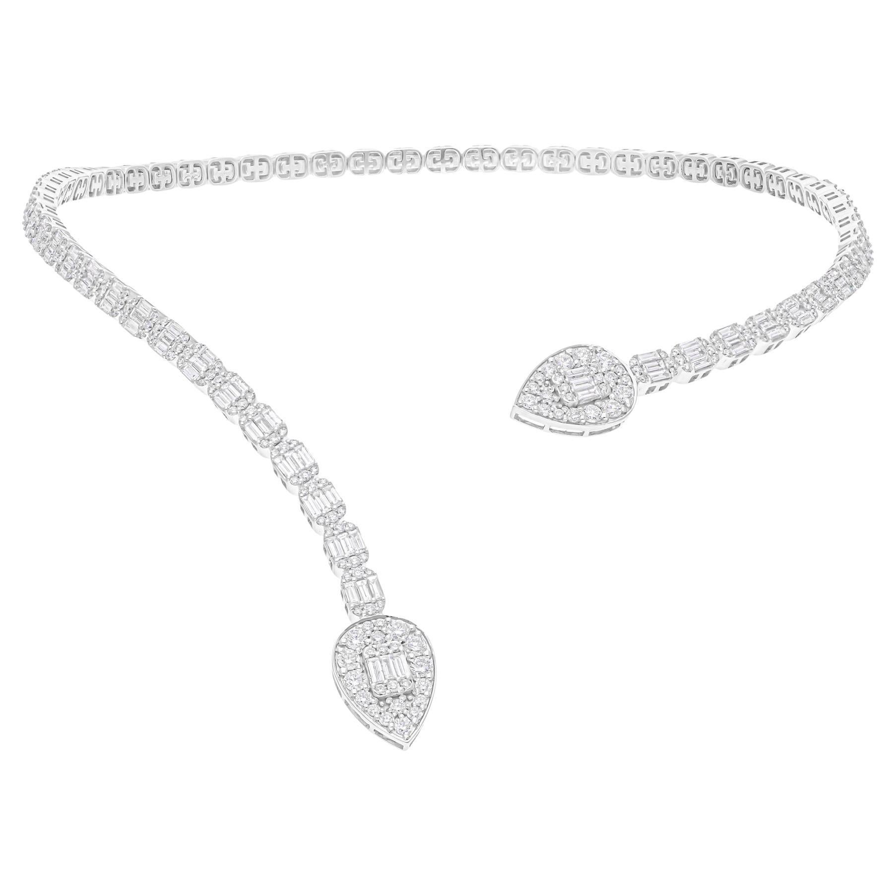 7.02 Carat SI/H Baguette Brilliant Cut Diamond Choker Necklace 18k White Gold