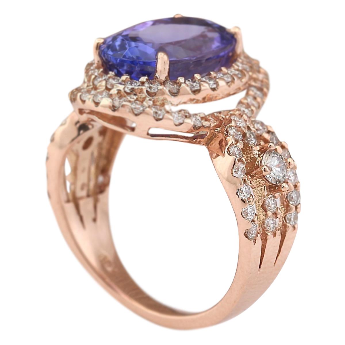 Oval Cut Natural Tanzanite Diamond Ring In 14 Karat Rose Gold  For Sale