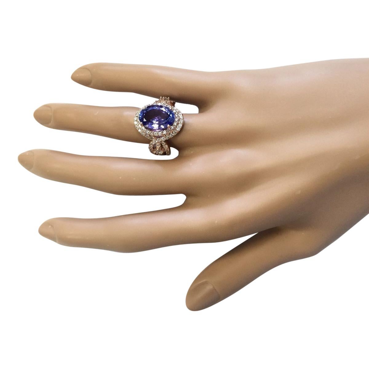 Natural Tanzanite Diamond Ring In 14 Karat Rose Gold  In New Condition For Sale In Los Angeles, CA