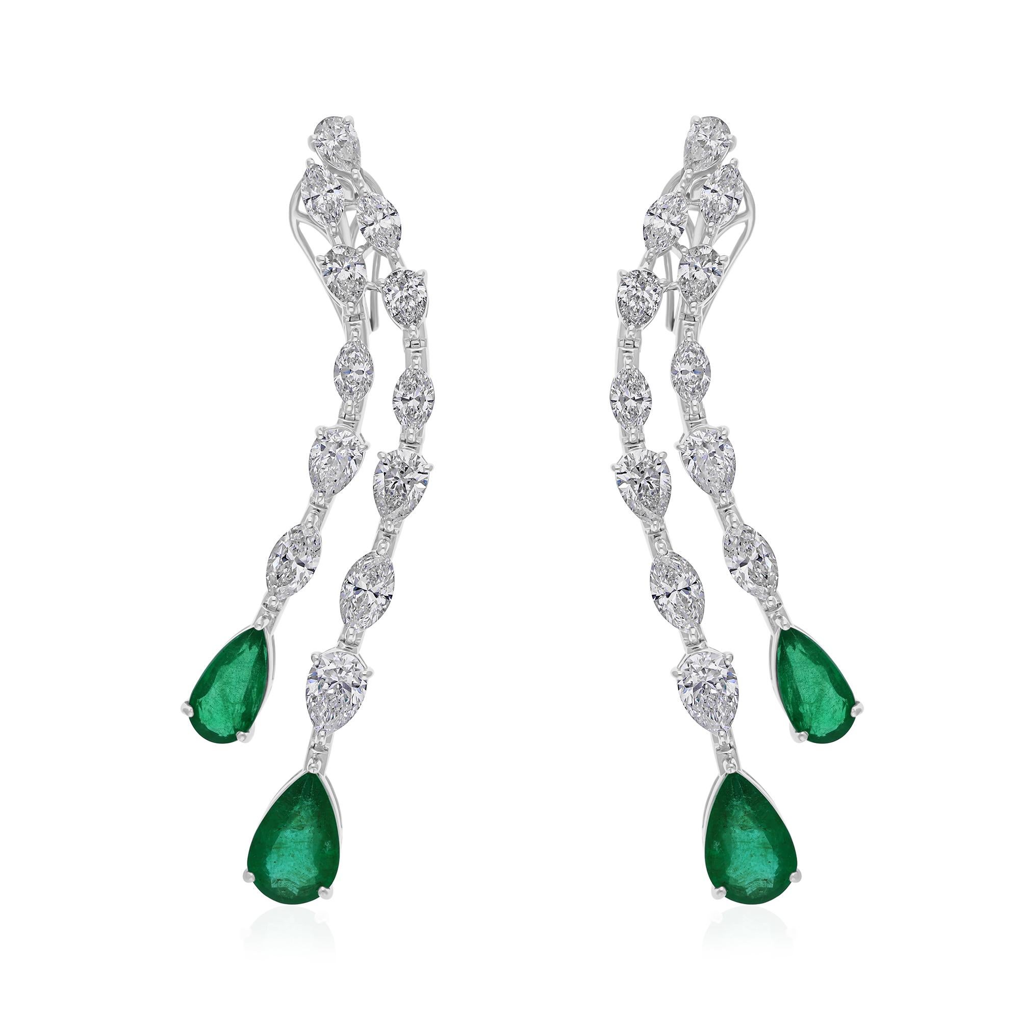 7.02 Carat Zambian Emerald 8.51 Carat SI/H Diamond 14 Karat White Gold Jewelry