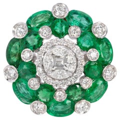 7.02 Carats Natural Emerald and 1.3 Diamond Cocktail Diamond Ring
