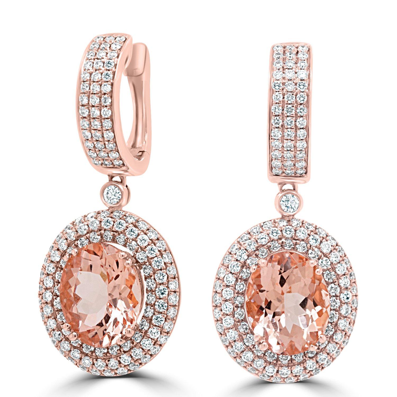 7.02ct Morganite Earring with 1.97ct Diamonds Set in 14K Rose Gold In New Condition For Sale In New York, NY