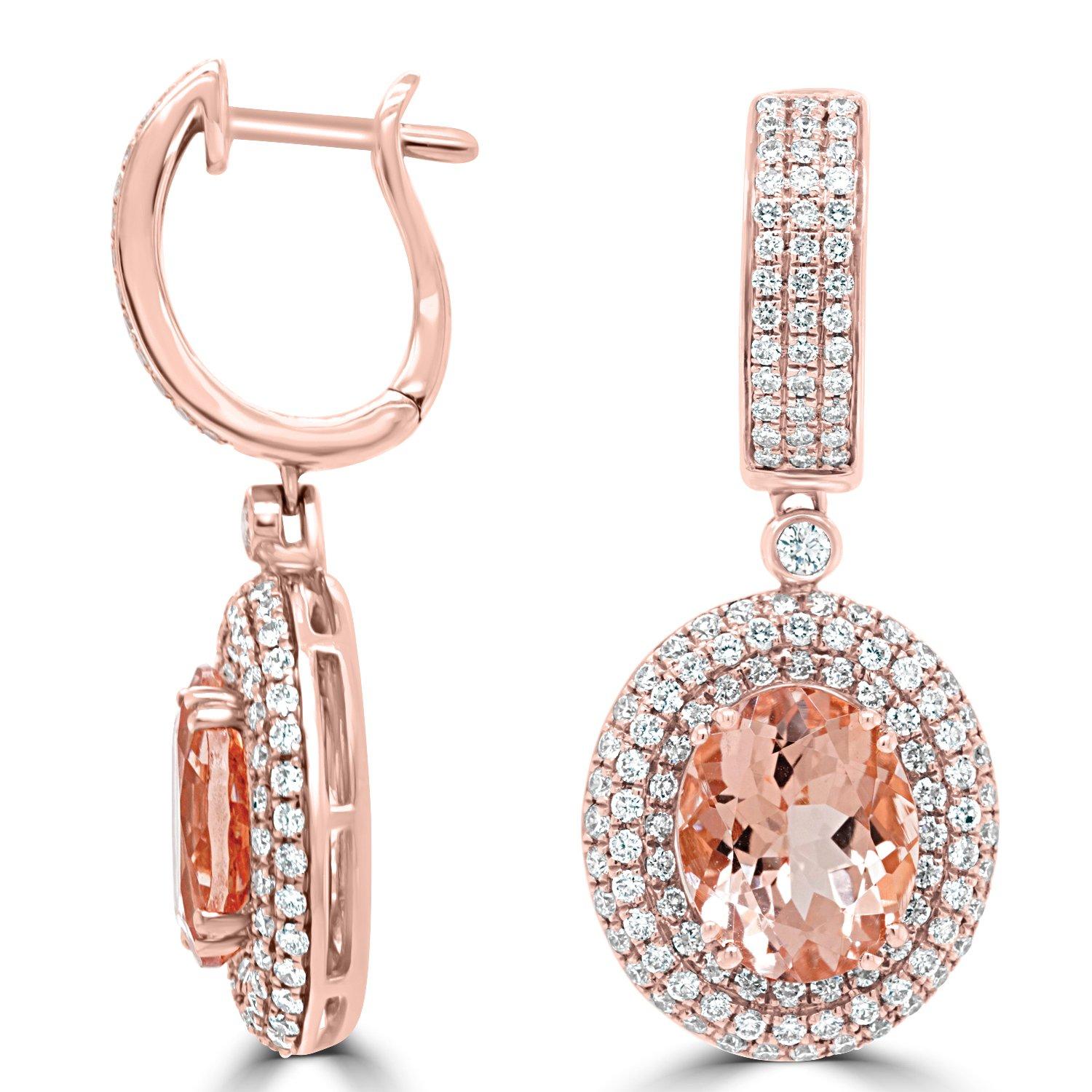 Women's 7.02ct Morganite Earring with 1.97ct Diamonds Set in 14K Rose Gold For Sale