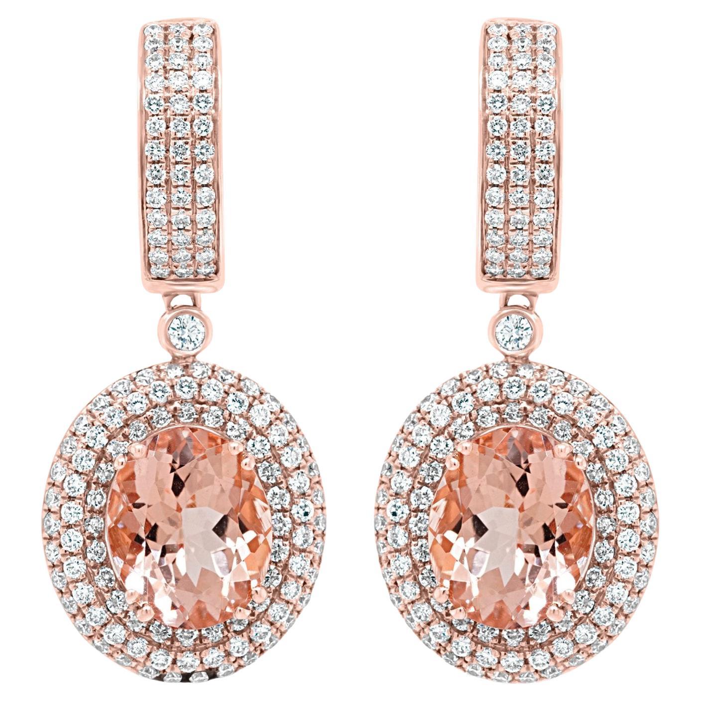 7.02ct Morganite Earring with 1.97ct Diamonds Set in 14K Rose Gold For Sale