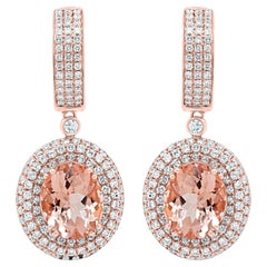 7.02ct Morganite Earring with 1.97ct Diamonds Set in 14K Rose Gold