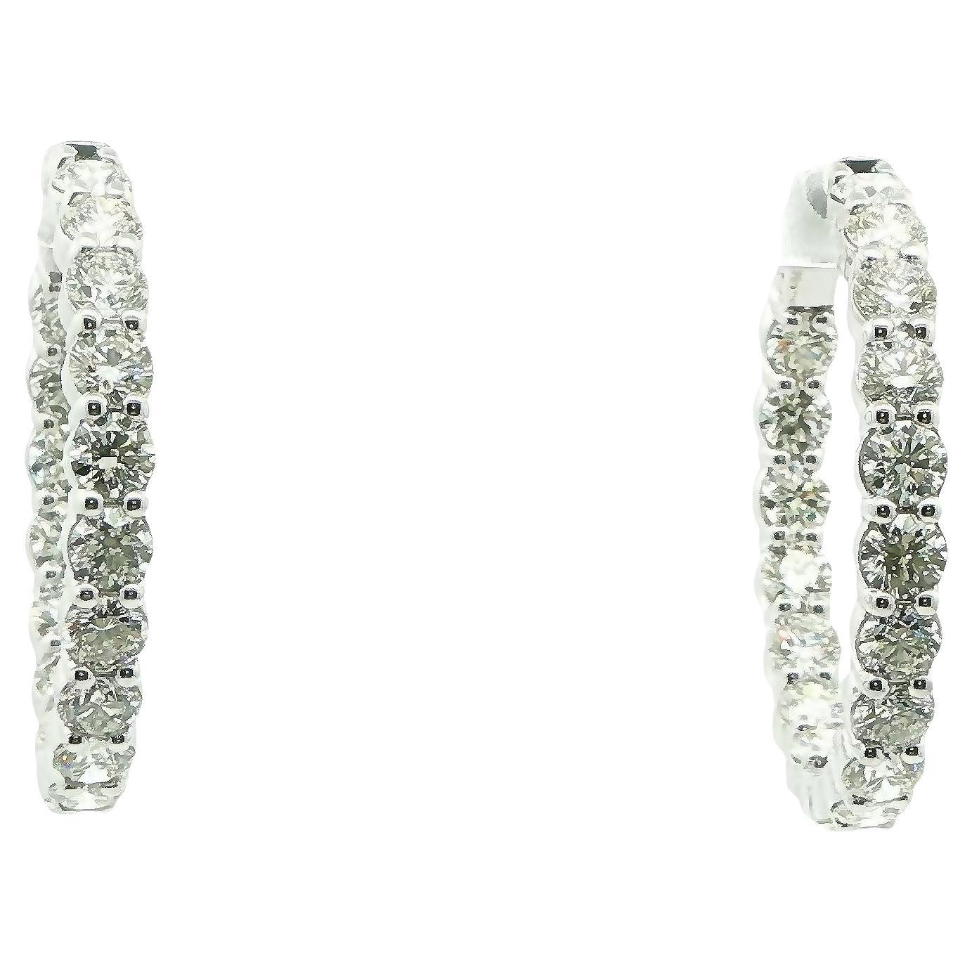 7,02ct. Orecchini a cerchio con diamanti tondi e brillanti in oro bianco 14 carati in vendita