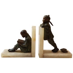 703 Bronzes Children Coloured Bookends Art Nouveau United Kindom, 1900s