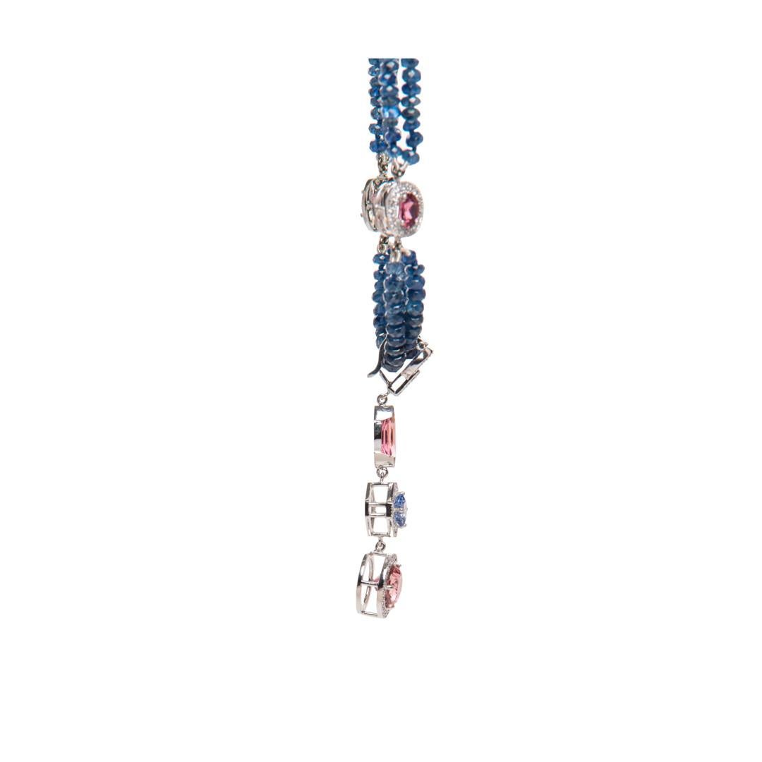 7.03 Carat Blue Sapphire Garnet Pink Tourmaline Diamond Necklace Natalie Barney For Sale 1