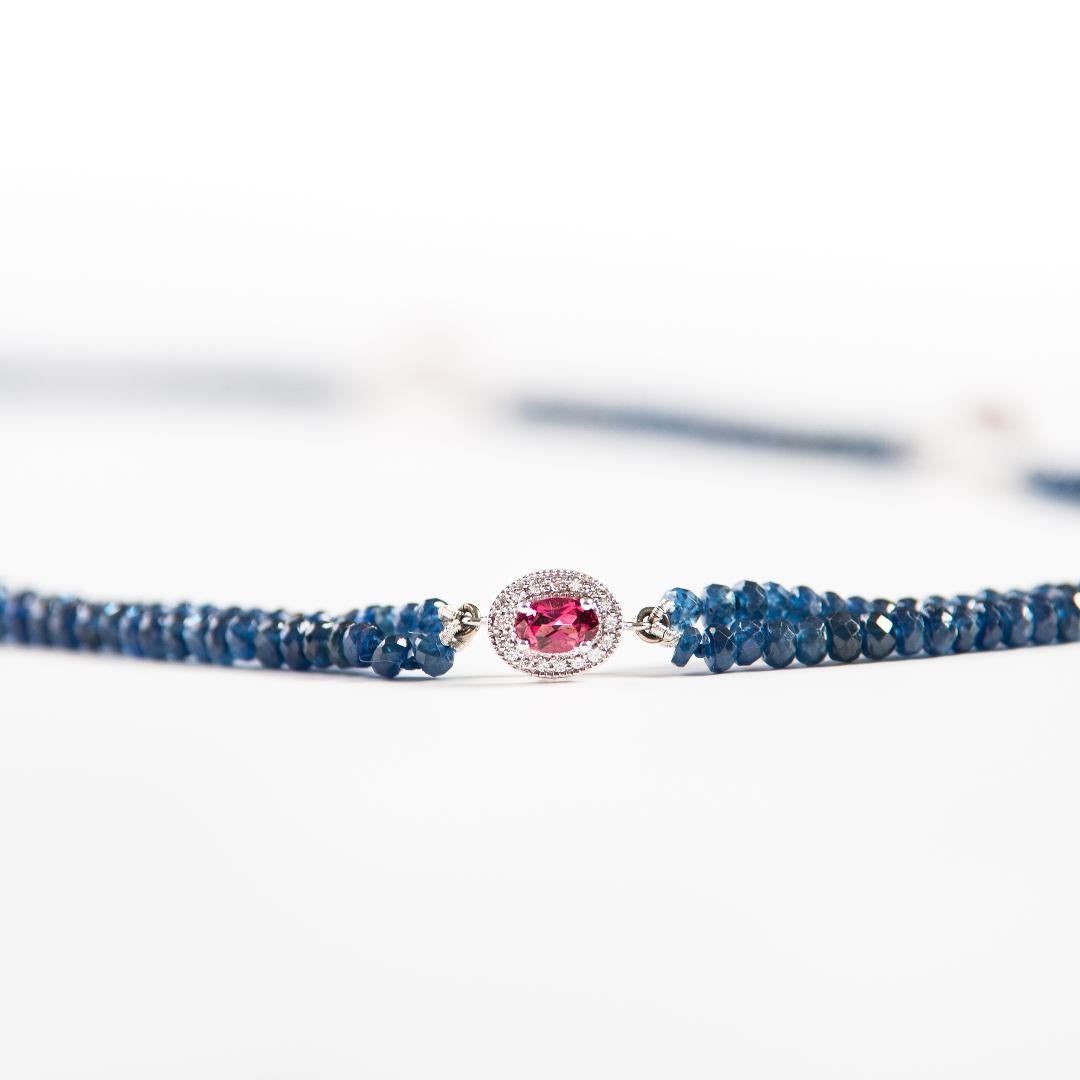 7.03 Carat Blue Sapphire Garnet Pink Tourmaline Diamond Necklace Natalie Barney For Sale 6