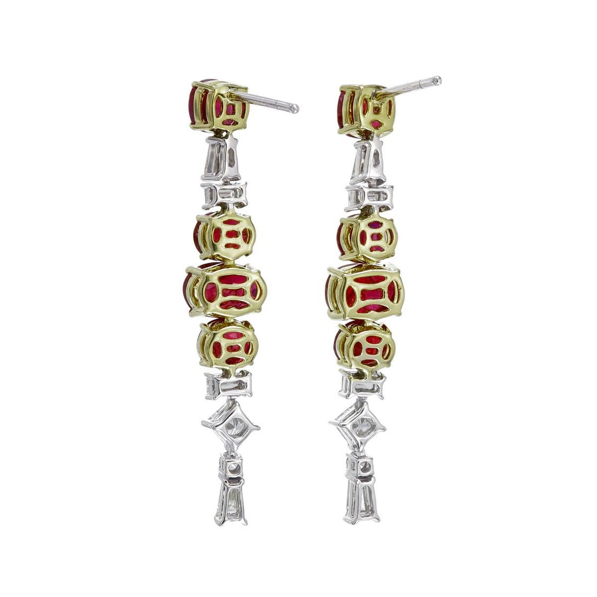 Estetismo Orecchini con rubino birmano senza calore e diamanti da 7,03 carati in oro bianco da 18 carati in vendita