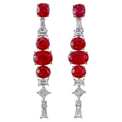 7.03 Carat Burmese Ruby No Heat And Diamond Earrings In 18Karat White Gold