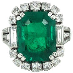 7.03 Carat Colombian Emerald and Diamond Ring in 18 Karat White Gold