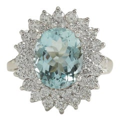 Natural Aquamarine Diamond Ring In 14 Karat White Gold 