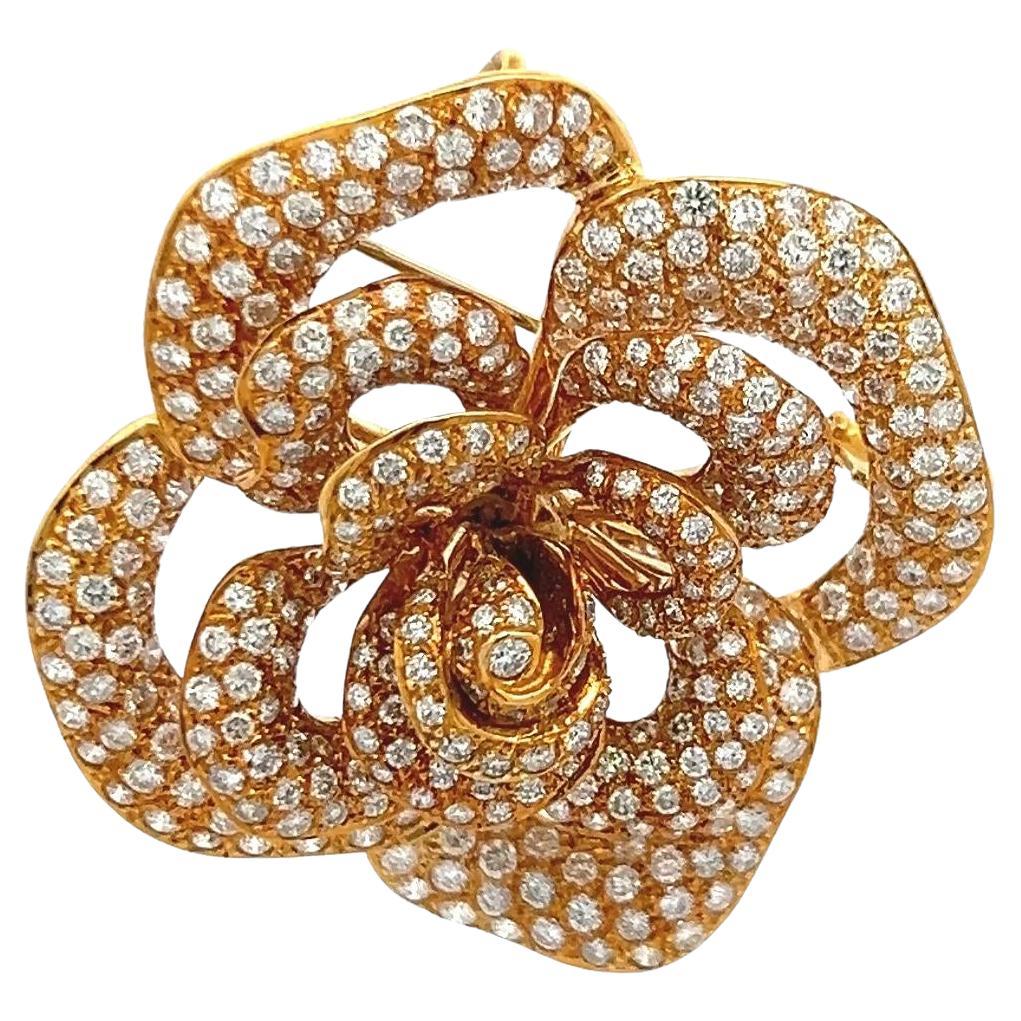 7.03 Carat Round Brilliant G VS Diamond 18 Karat Yellow Gold Pin Brooch