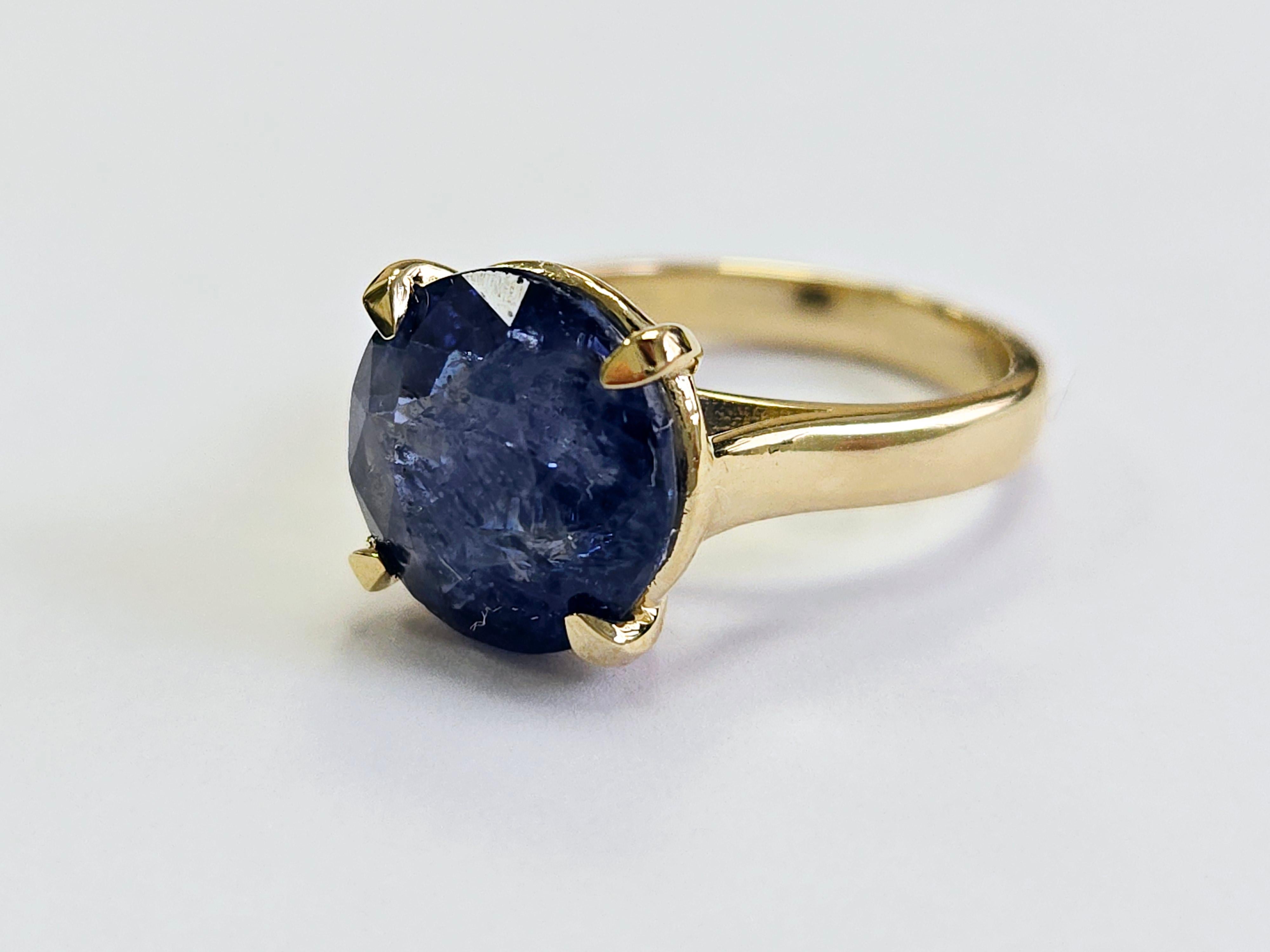 7,03 Karat runder natürlicher Saphir Ring 14 Karat Gelbgold im Angebot 2