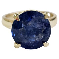Bague en or jaune 14 carats avec saphir naturel rond de 7,03 carats