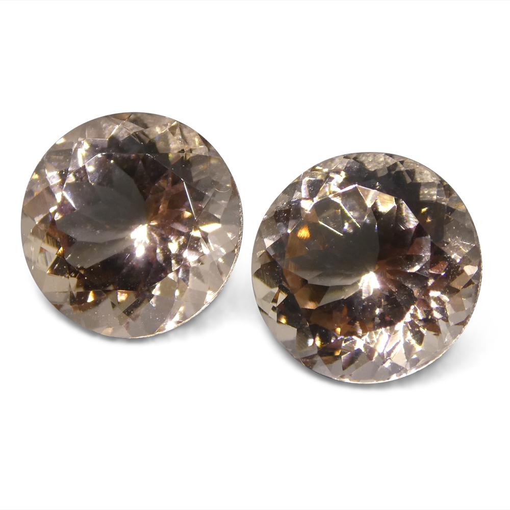7.03 Ct Round Morganite Pair In New Condition For Sale In Toronto, Ontario