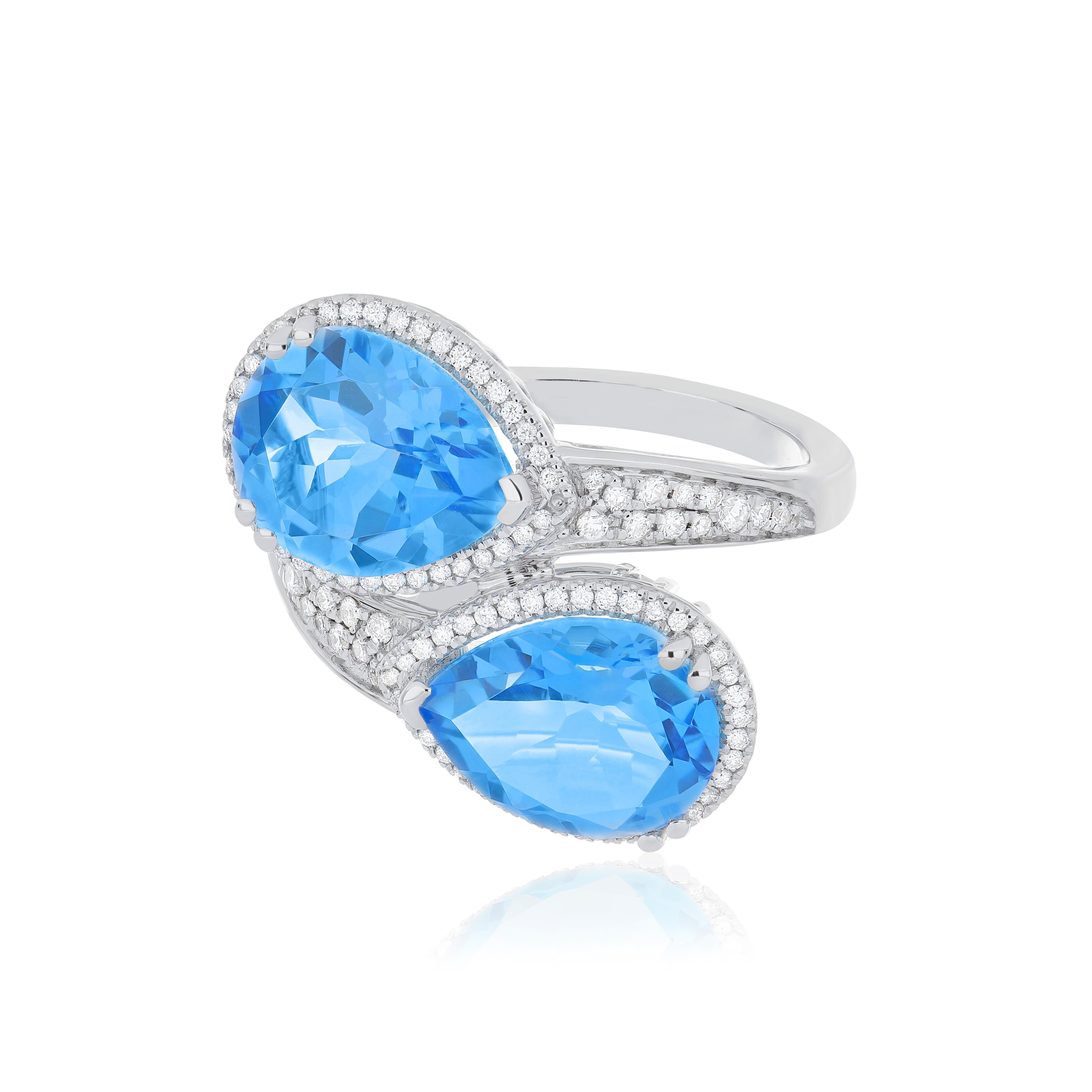 Im Angebot: 7,03 CT Schweizer Blautopas und Daimond Ring in 18K Weißgold () 10