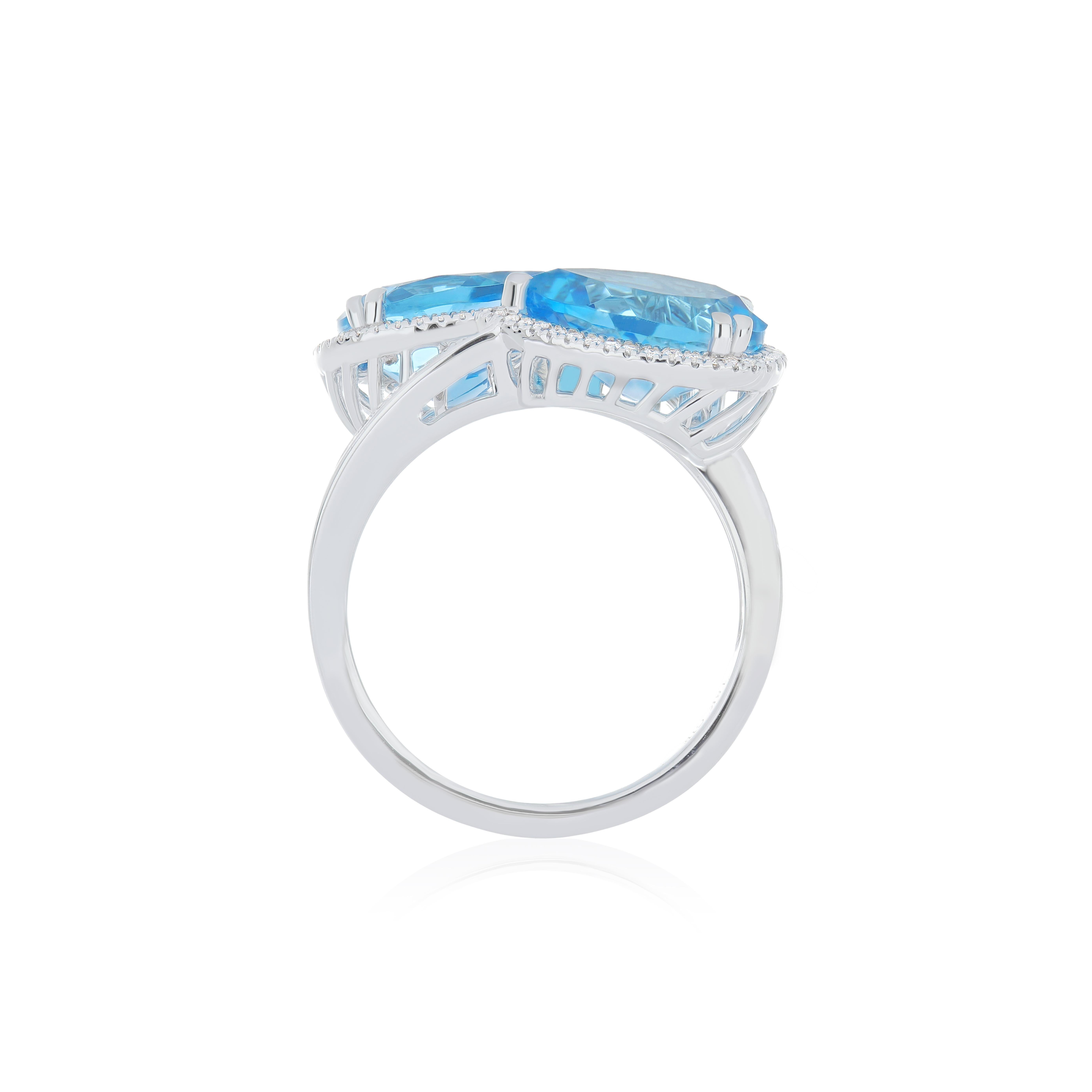 Im Angebot: 7,03 CT Schweizer Blautopas und Daimond Ring in 18K Weißgold () 2