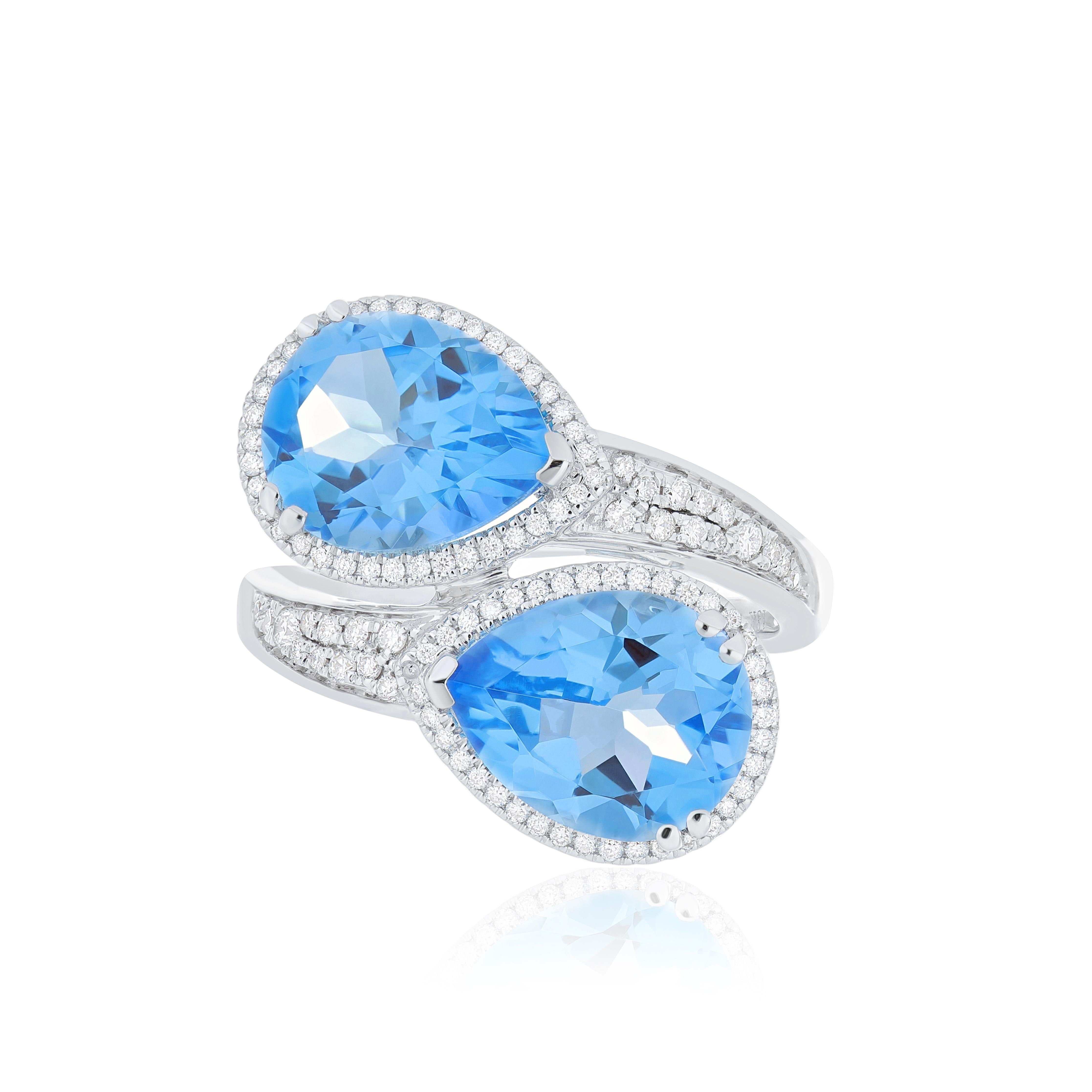Im Angebot: 7,03 CT Schweizer Blautopas und Daimond Ring in 18K Weißgold () 3