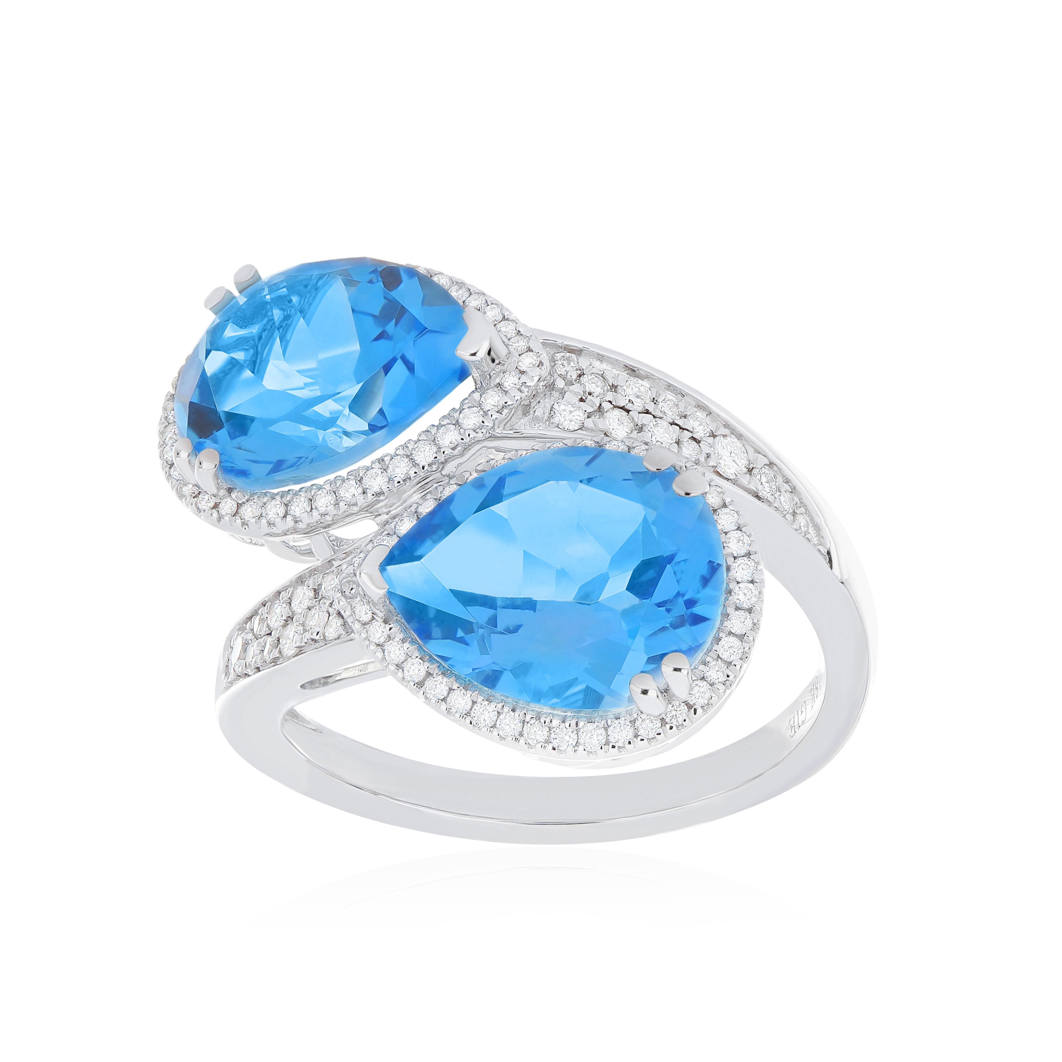 Im Angebot: 7,03 CT Schweizer Blautopas und Daimond Ring in 18K Weißgold () 4