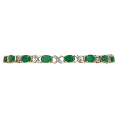 7.03tcw 14K Dark Green Oval Cut Emerald & Round Diamond Fancy X Link Bracelet