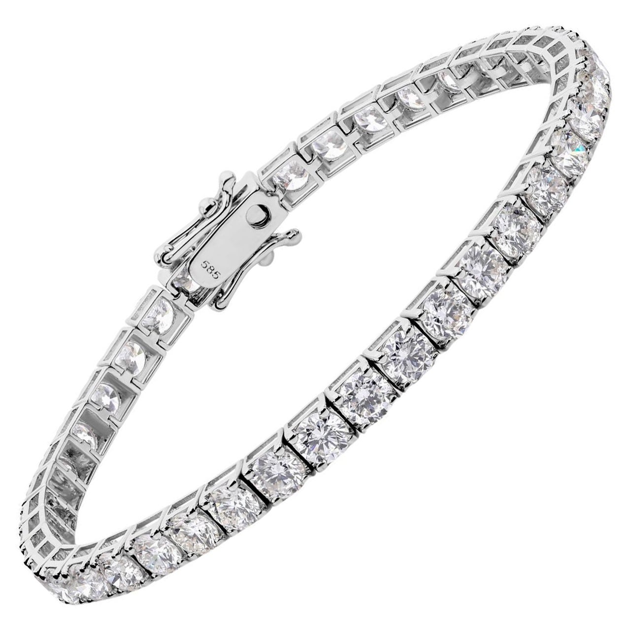 Pulsera de tenis con diamantes talla brillante de 7,04 quilates, oro blanco de 14 quilates