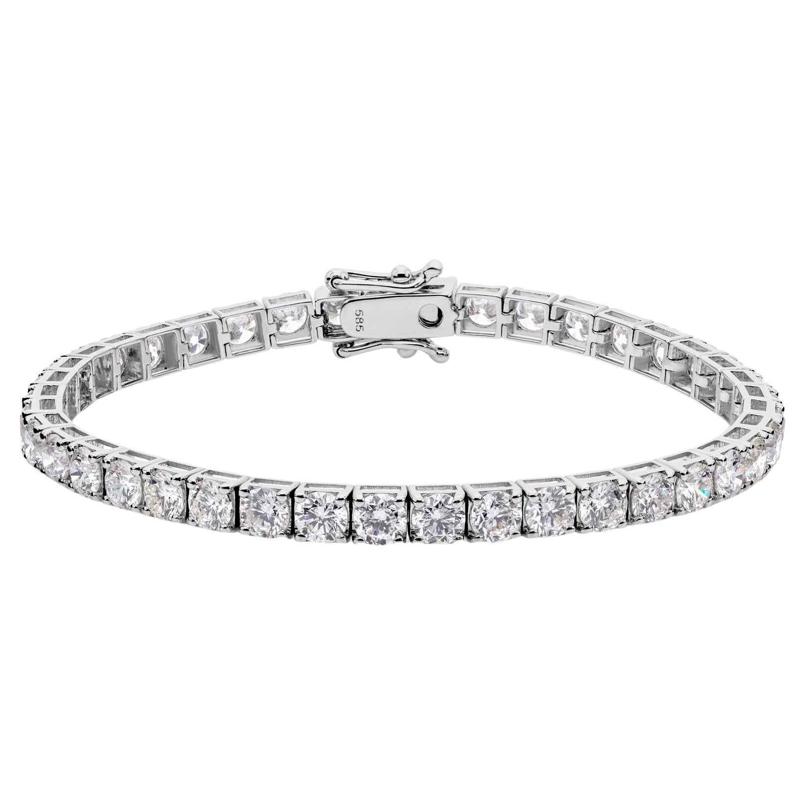 7,04 Karat Brillantschliff Runddiamant-Tennisarmband 14 Karat Weißgold im Angebot
