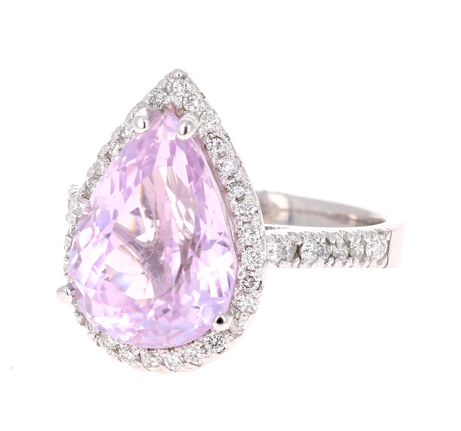 Modern 7.04 Carat Kunzite Diamond White Gold Engagement Ring