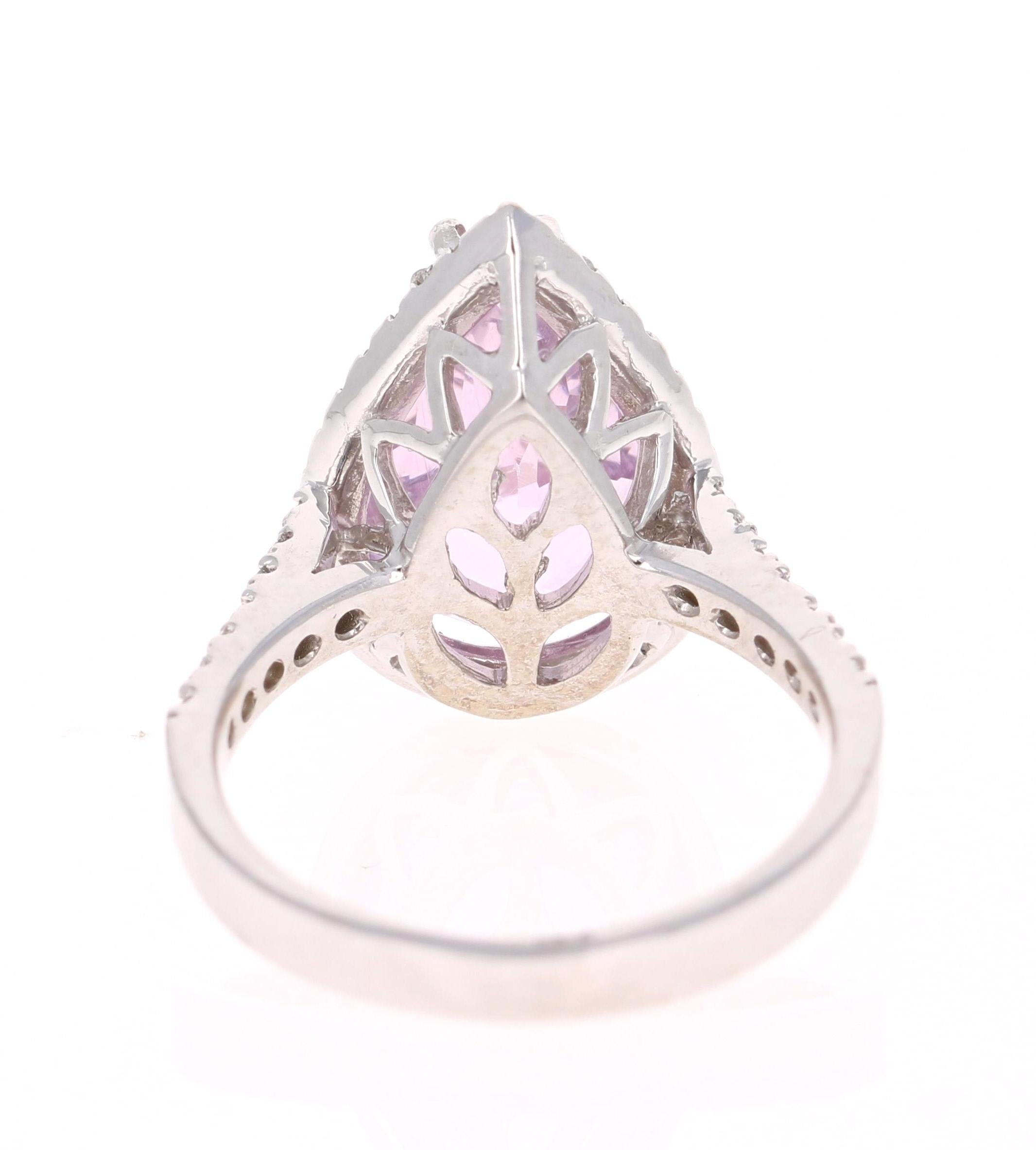 Pear Cut 7.04 Carat Kunzite Diamond White Gold Engagement Ring