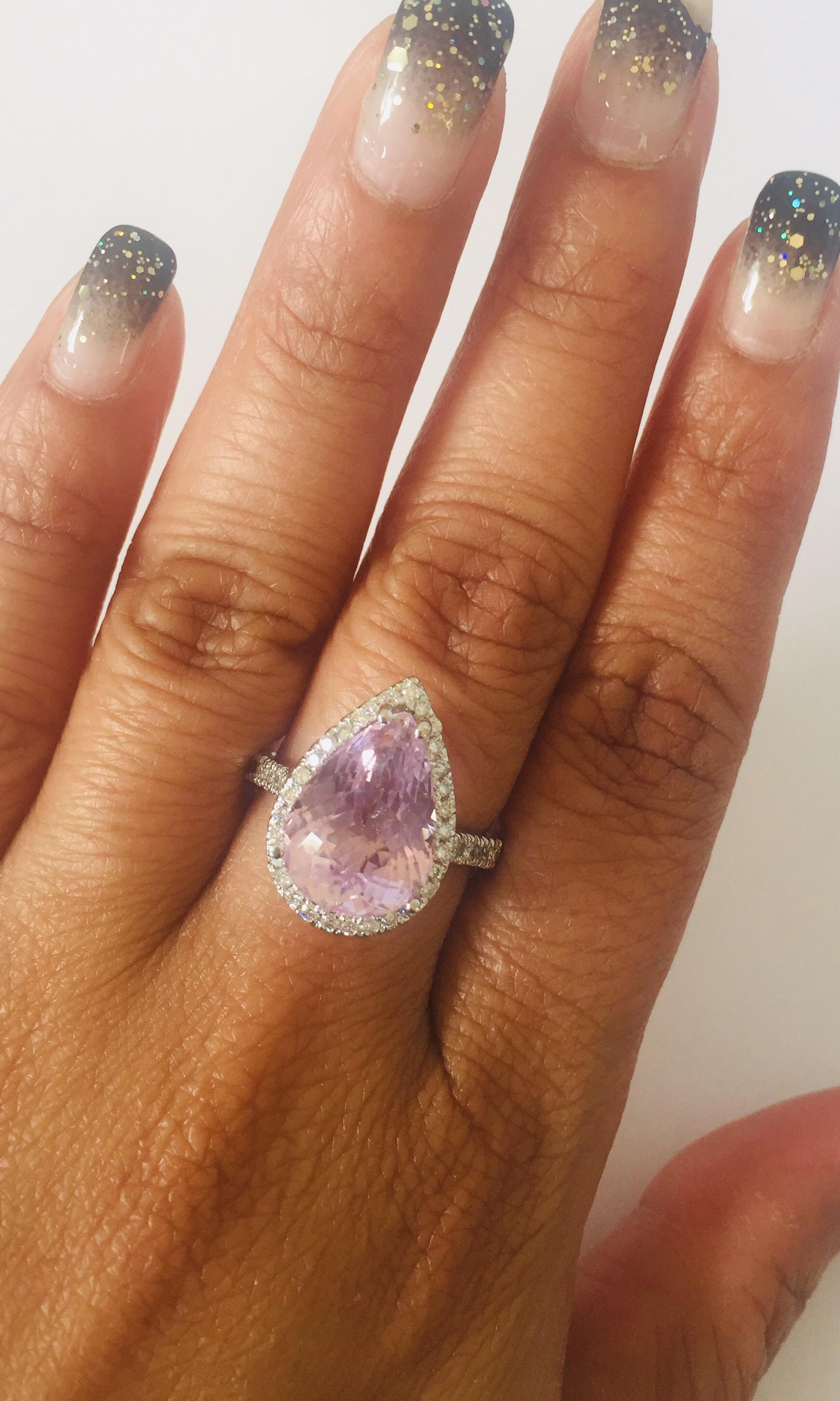 7.04 Carat Kunzite Diamond White Gold Engagement Ring In New Condition In Los Angeles, CA