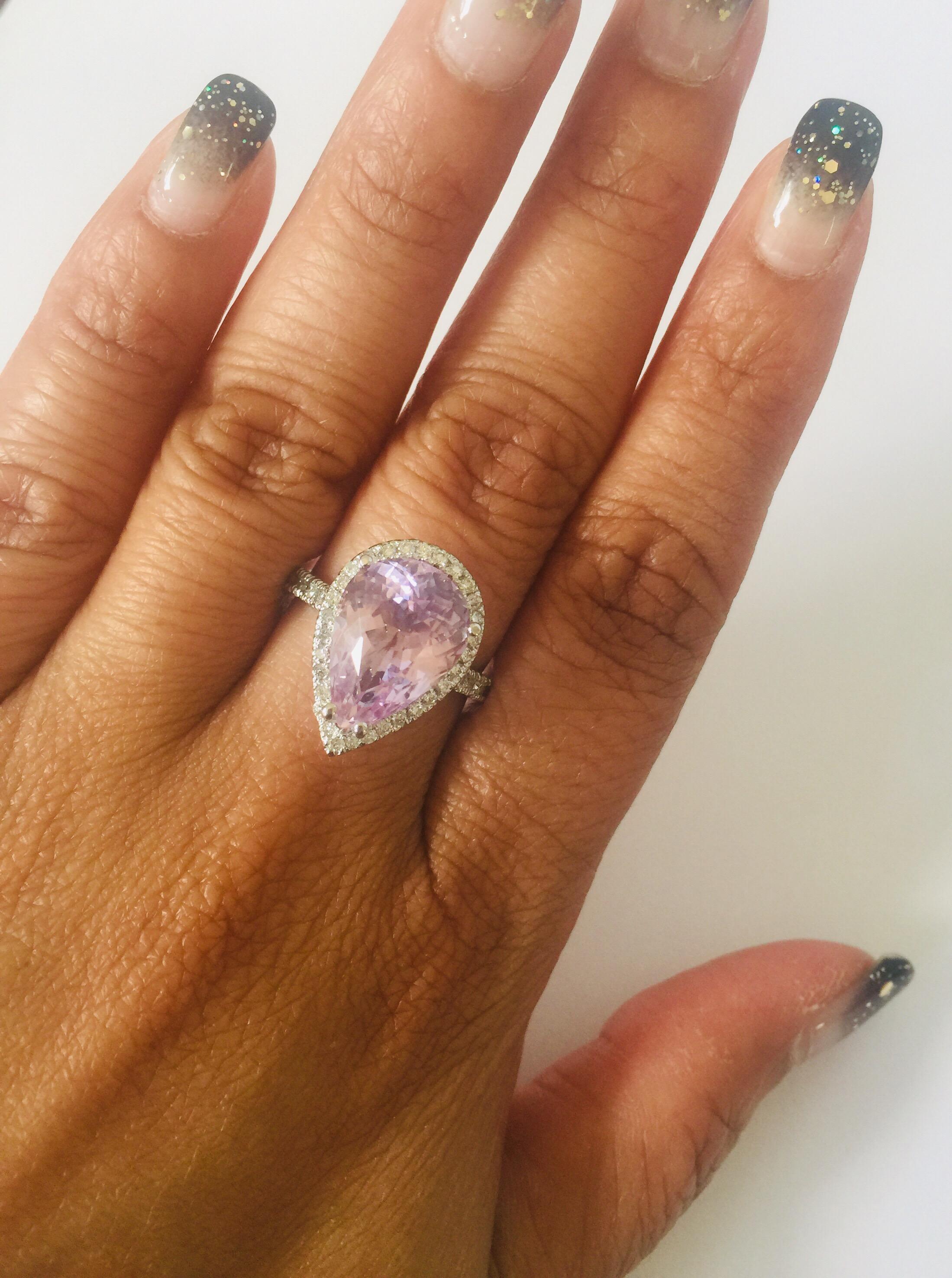 7.04 Carat Kunzite Diamond White Gold Engagement Ring 2