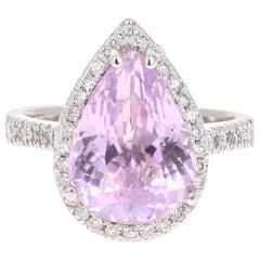 7.04 Carat Kunzite Diamond White Gold Engagement Ring