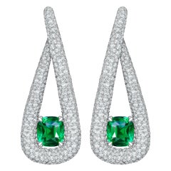 7.04 Carat Natural Emerald Diamonds 18 Karat White Gold Earrings by D&a