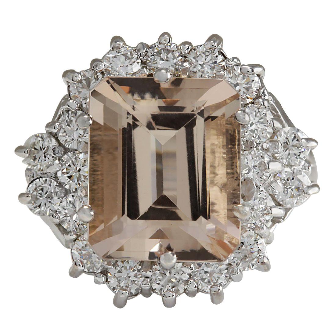 Natural Morganite Diamond Ring In 14K White Gold 