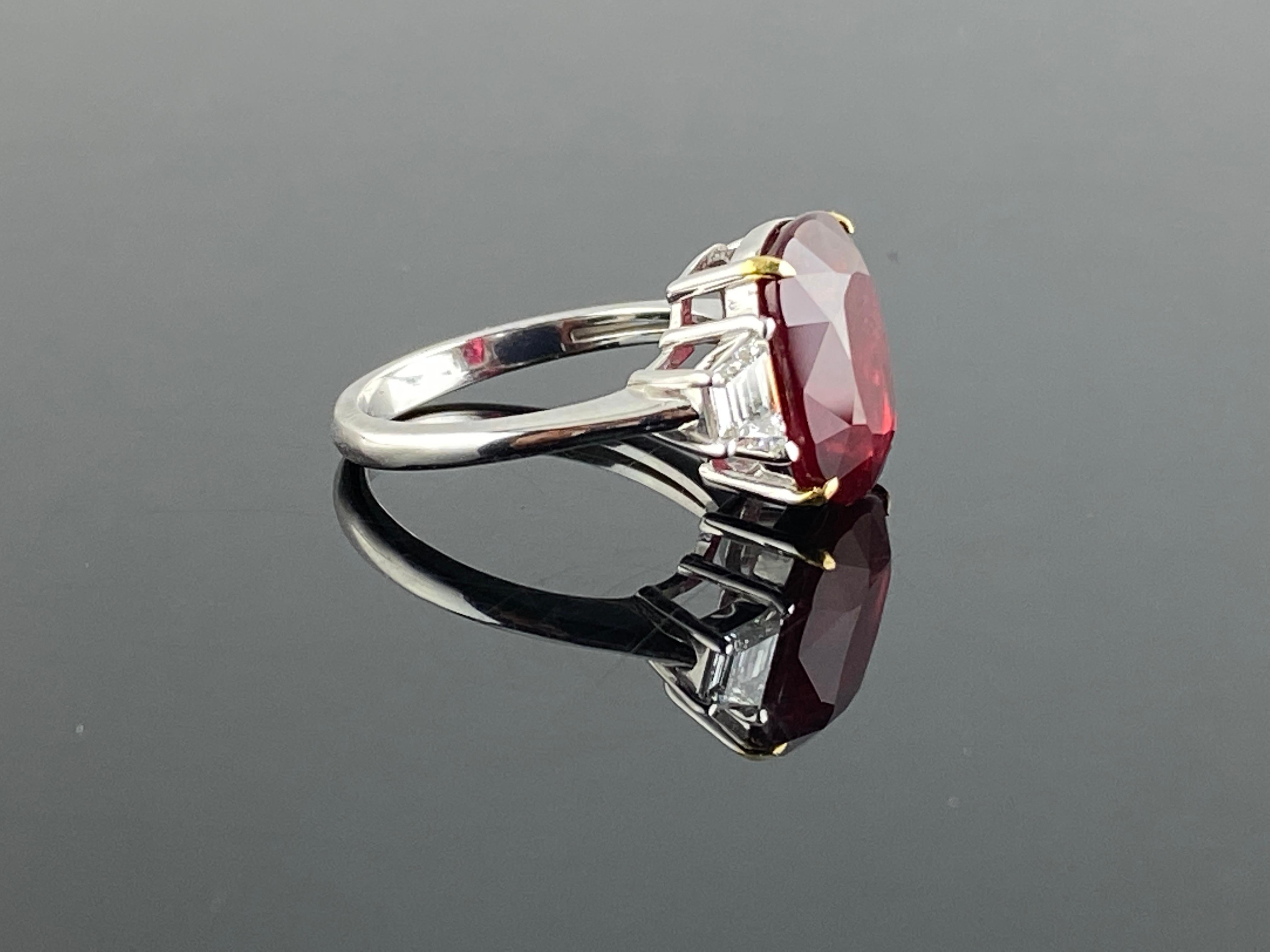 Modern 7.04 Carat Ruby and Diamond Three Stone Engagement Ring For Sale